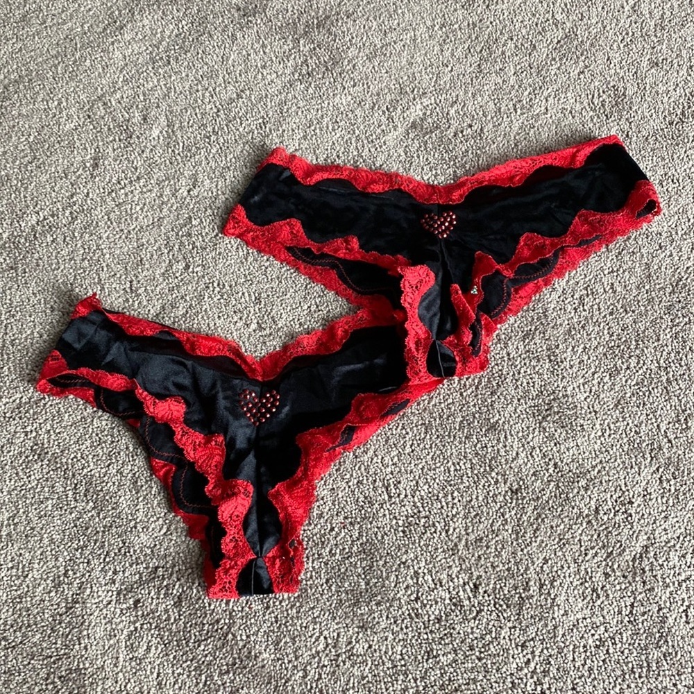 Steve Black Red Lace Trim Panties SIZE L 2 Pack Sheer Lingerie Underwear Set
